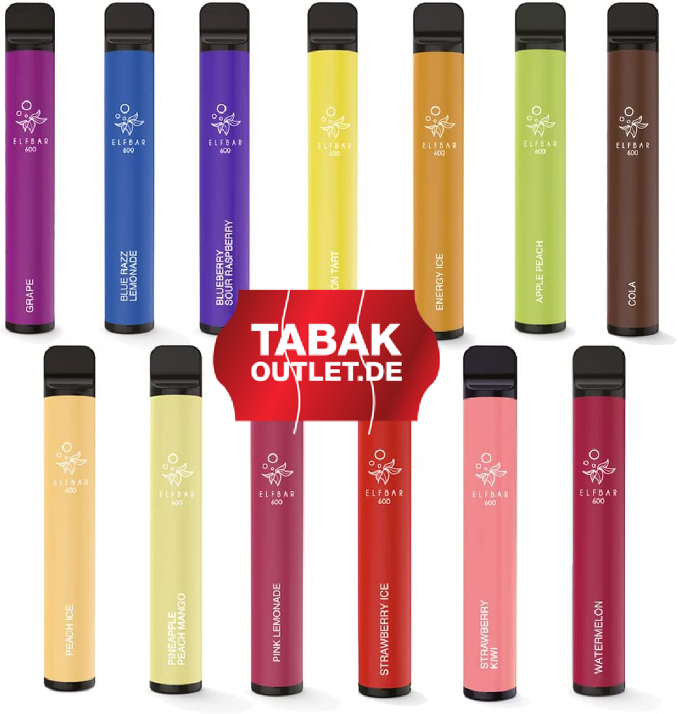 Elf Bar 600 - Einweg E-Zigarette - 22 Versch. Sorten (mit Banderole) mit Kindersicherung Elfbar | Tabakoutlet.de Elf Bar 600 - Einweg E-Zigarette - 22 Versch. Sorten (mit Banderole) mit Kindersicherung Elfbar | Tabakoutlet.de